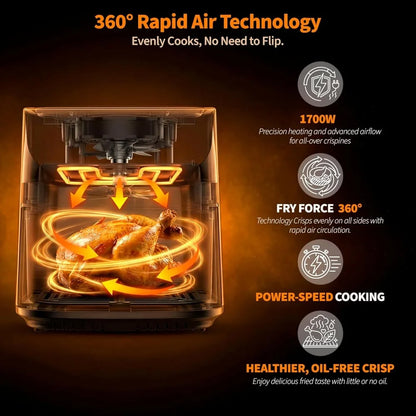 9.5Qt Large Air Fryer Oven, 12 Digital Presets, Non Toxic Stainless Steel, Viewing Window, XL Basket for Family