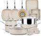 20 Pc Ceramic Nonstick Cookware Set, Complete Pots and Pans with Bakeware, Utensils & Steamer, Oven & Dishwasher Safe, PFOA PFOS Free