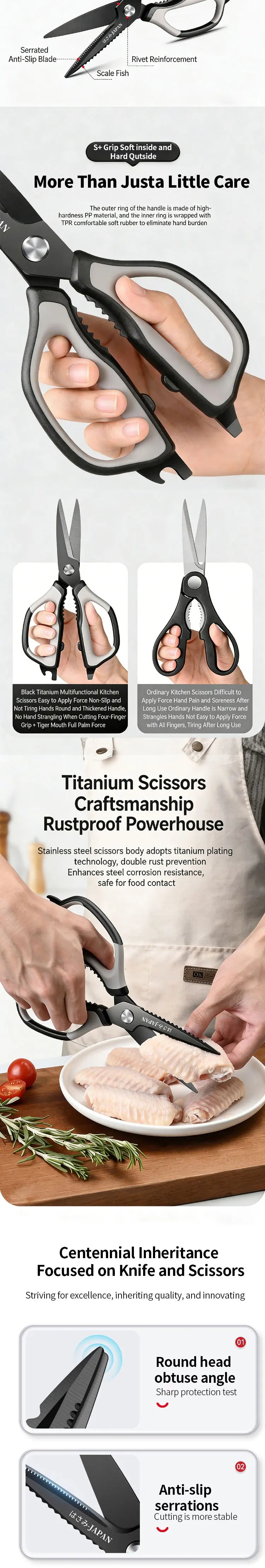 2 Pcs Heavy Duty Multi-Purpose Kitchen Scissors - Flexible Handle for Cutting Chicken Bones,Meat,Craft & Office Use, Ladies Gift
