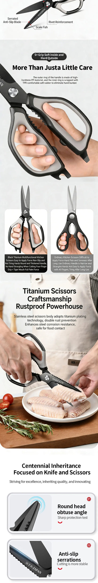 2 Pcs Heavy Duty Multi-Purpose Kitchen Scissors - Flexible Handle for Cutting Chicken Bones,Meat,Craft & Office Use, Ladies Gift