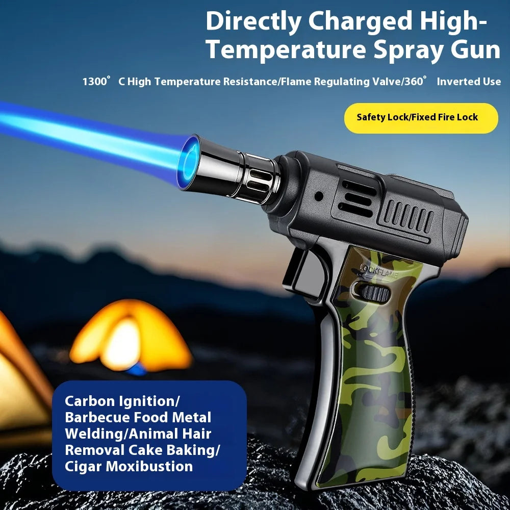 BBQ Barbecue Powerful Metal Gas Lighter Windproof Turbo Jet Blue Flame Kitchen Torch Cigar Smoking Accessories Gun Company