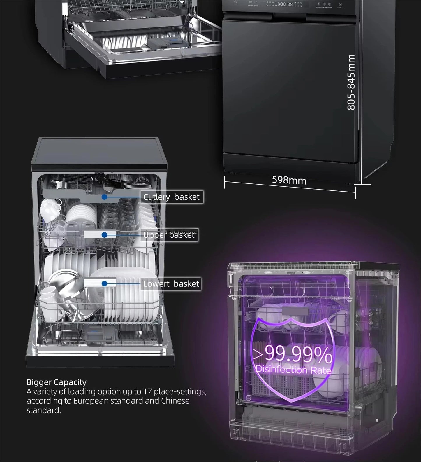 High-efficiency Multi-functional Button Fully Automatic Kitchen Dishwasher with Large Capacity Drying Function