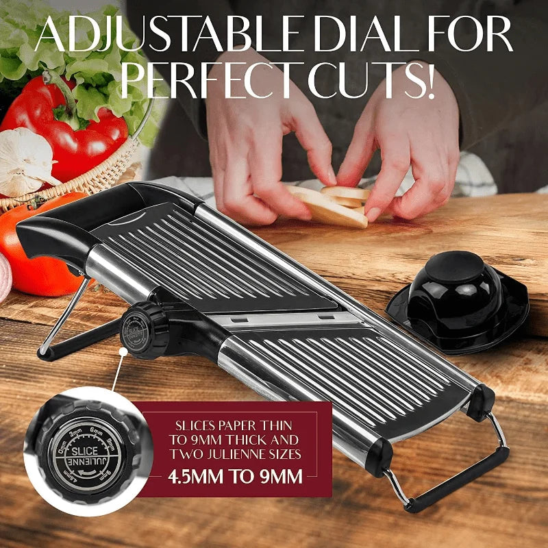 Mandolin Slicer, Suitable for Slicing Potatoes, Tomatoes, Carrots, Vegetables, Fruits, And Onions - Made of Stainless Steel - Comes with One Protective Glove