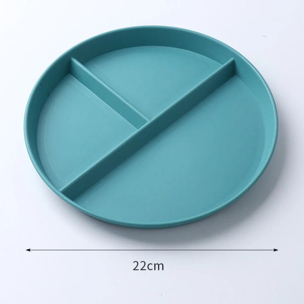 Three-Compartments Divided Plate Eco-Friendly Wheat Straw Reusable Children Dishes Anti-fall Plastic Kitchen Dinnerware Plates