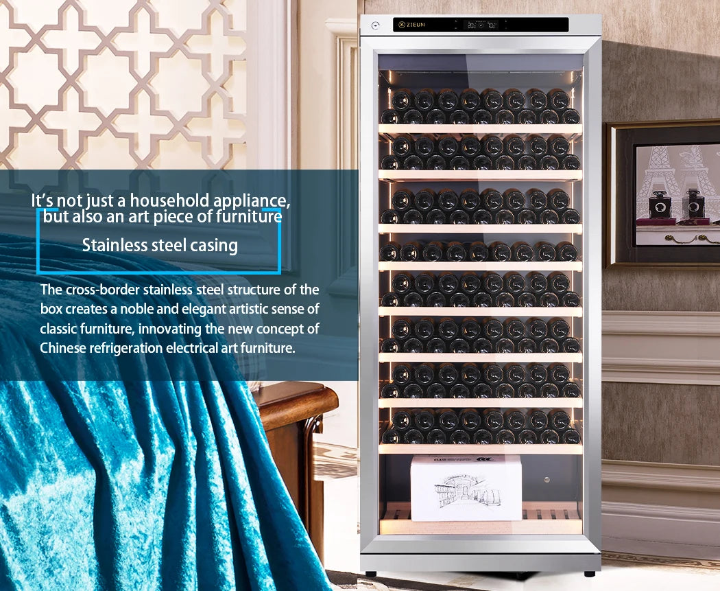 357L Wine Cooler Refrigerator Stainless Steel Wine Cabinet Intelligent Cellar for Red/White Wine Champagne Cocktail Liquor