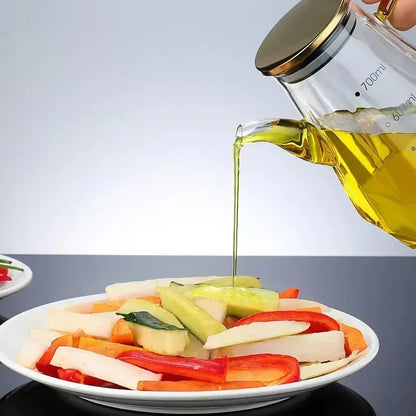 JUSTINLAU Glass Oil Pots 500/700/900ml Leak Proof Diamond Oil Bottle with Scale/Lid Kitchen Soy Sauce Vinegar Condiment Storage