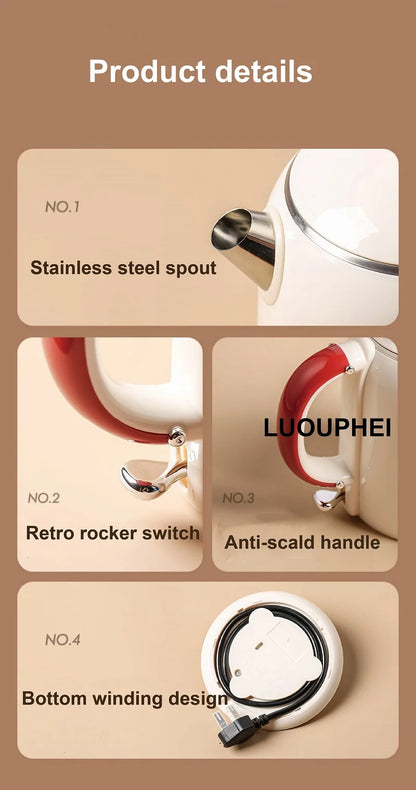 1355W Electric Kettle Portable 304 Stainless Steel Quick Boiling Kettle Teapot Home Thermos Kettle Automatic Power-Off 1000ml