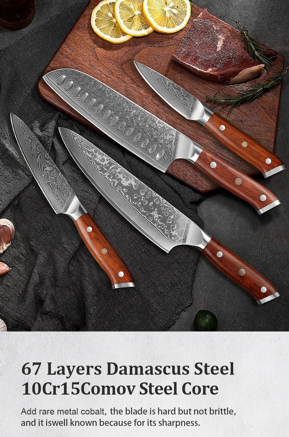 1/2/4 PCS Knives Sets Rosewood Handle 67 Layers Damascus Steel Super Sharp Meat Vegetable  Meat Knives cooking Tools