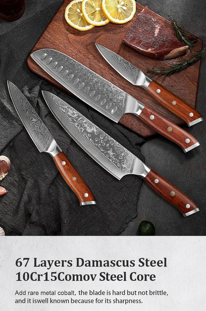 1/2/4 PCS Knives Sets Rosewood Handle 67 Layers Damascus Steel Super Sharp Meat Vegetable  Meat Knives cooking Tools