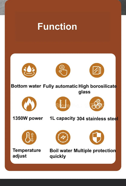 1350W Multifunction Automatic Bottom Electric Kettle Temperature Control Glass Teapot Home Tea Brewing Machine Auto Power Off 1L