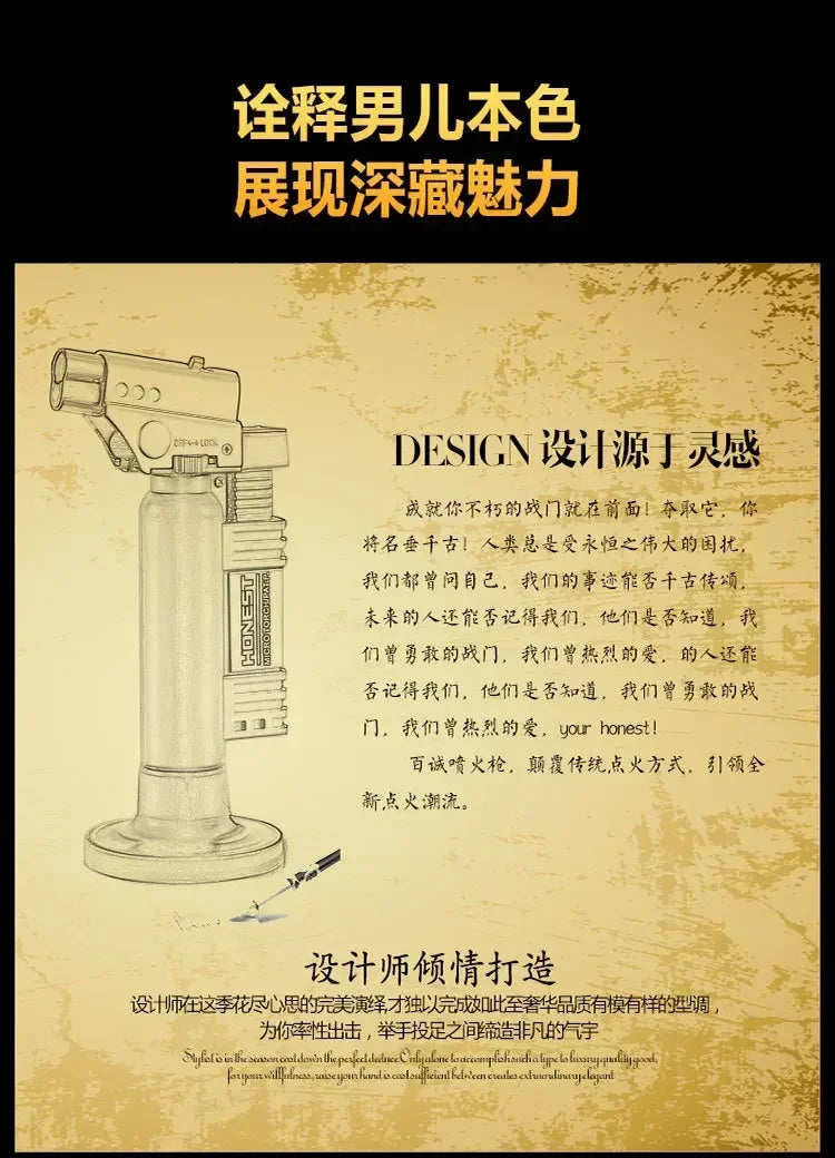 HONEST Creative Double Flame Welding Gun Gas Lighter Safety Lock Switch Jet Fire Open Fire Switching BBQ Kitchen Cigar Lighters