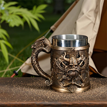 600ML Medieval Valhalla Viking Stainless Steel Nordic Viking Barrel Dragon Boat Warrior Horn Skull Beer Mug Beer Coffee Cup