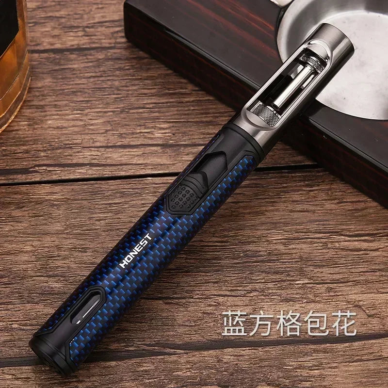 HONEST Metal Windproof Jet Blue Flame Butane Gas Lighter Visible Gas Window Outdoor Camping BBQ Kitchen Cigar Lighters Smoking