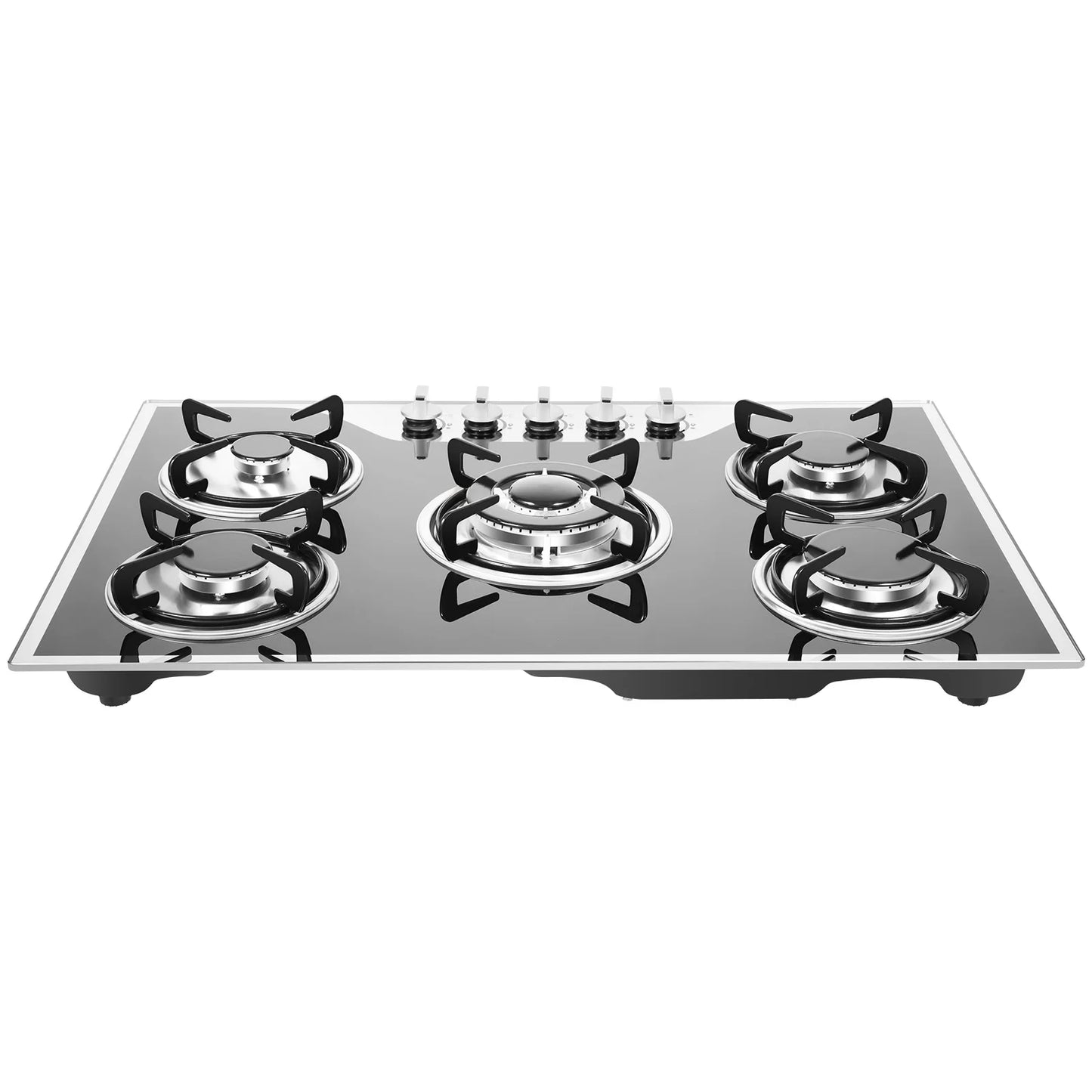 5 Burner Built-in Gas Cooktop Glass Top 3KW Dual Ring High Power Energy Saving 63% Efficiency LPG Natural Gas Stove