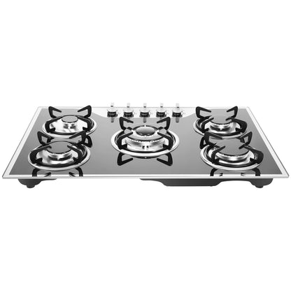 5 Burner Built-in Gas Cooktop Glass Top 3KW Dual Ring High Power Energy Saving 63% Efficiency LPG Natural Gas Stove