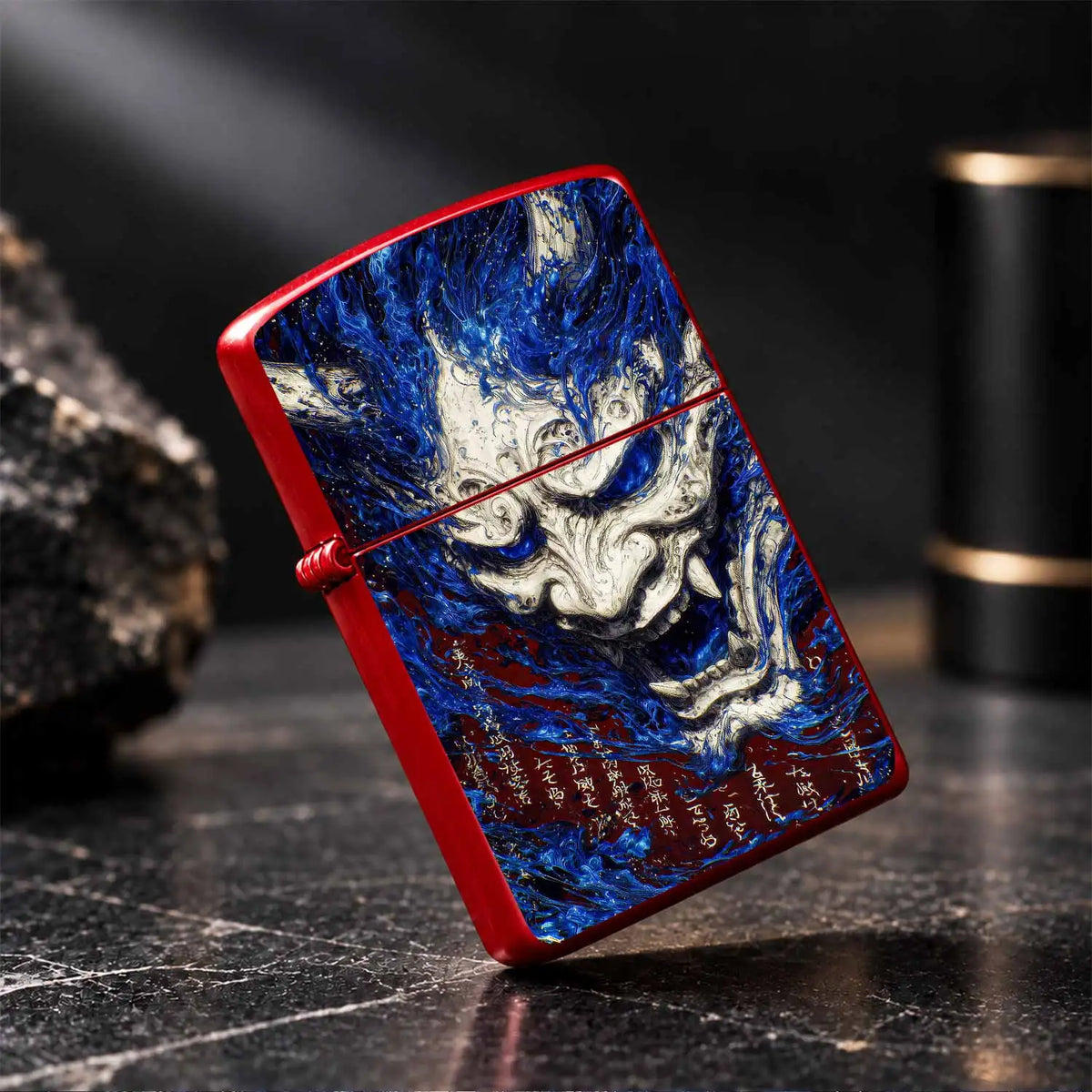 Creative Hannya Pattern Lighter, Stylish Blue Flame Oni Mask Art Desktop Ornament, Portable Cool Accessory For Daily Use, Unique Oriental Aesthetic Decor, Exquisite Gift For And Friends In Any Scene Interesting And Humorous L