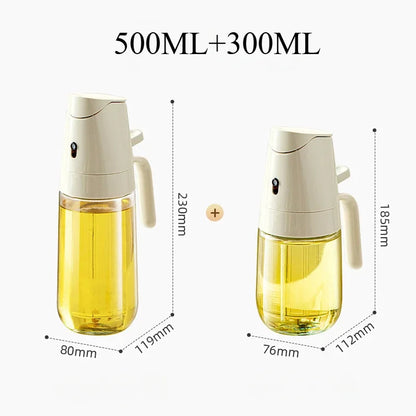 2in1 Oil Spray Bottle 500ml High Borosilicate Glass Cooking Oil Dispensers Olive Oil Sprayer Mister for Air Fryer Salad Baking