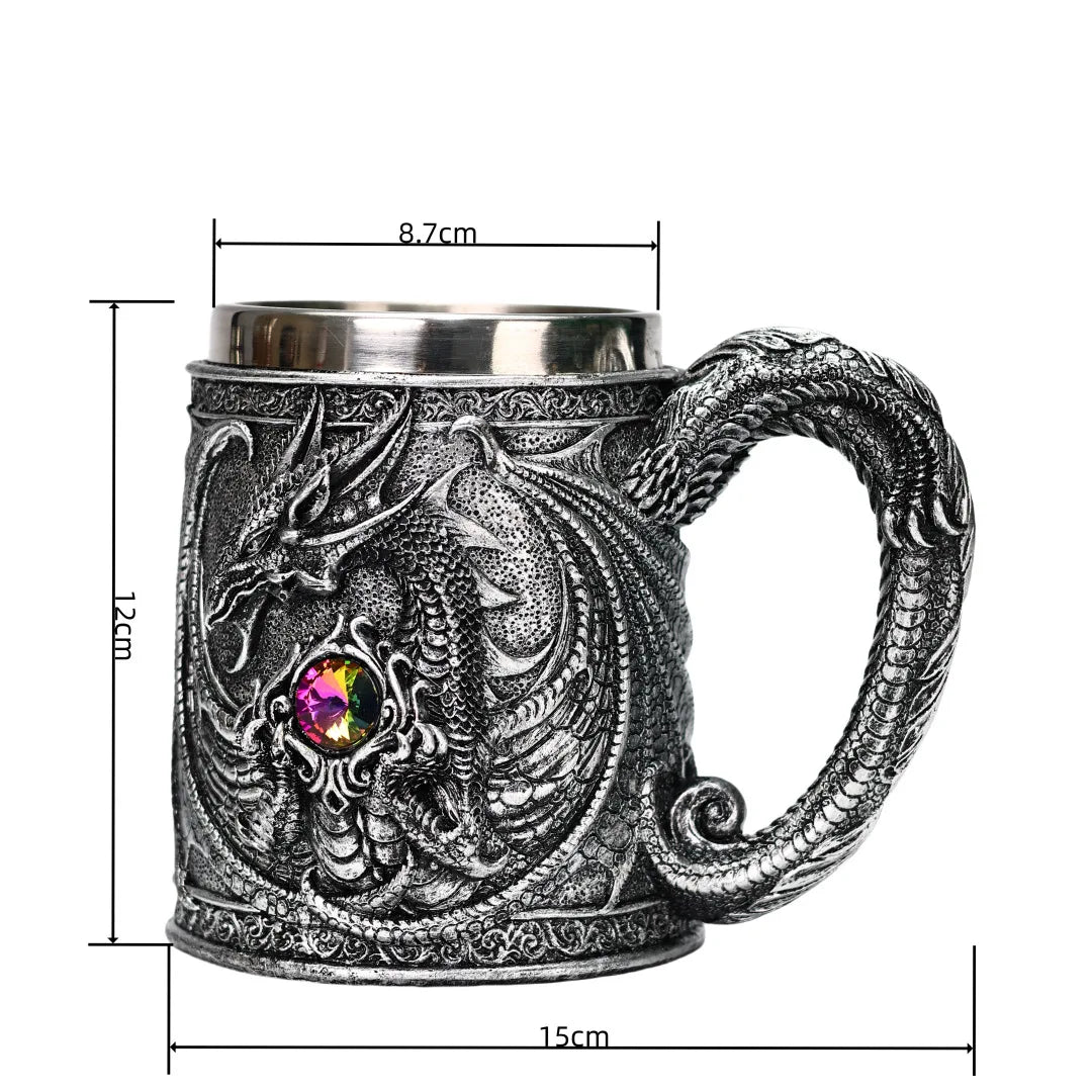 Retro Dragon Resin Hand Painted Stainless Steel Beer Mug Coffee Cup Gem Creative Design Tea Cup Bar Decoration Collection Gift