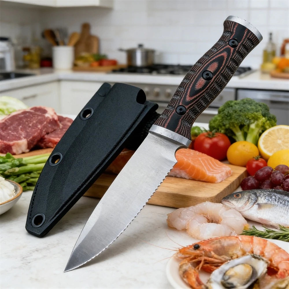 High Quality Fixed Blade Knife with Sheath D2 Steel Blade and G10 Handle Daily House Knife Kitchen Knife Cutting Meat Fish Tool