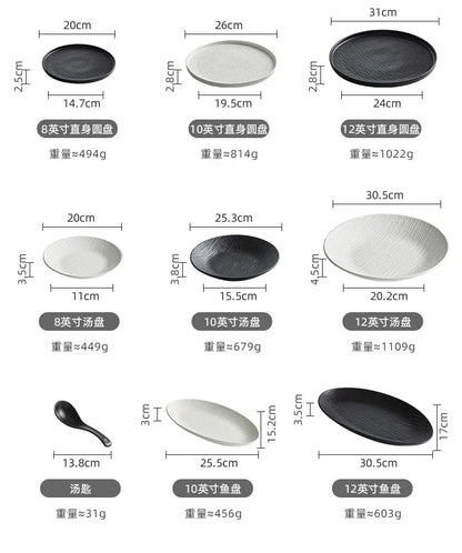 Black and white ceramic tableware, plates, plates, household eating bowls, soup bowls, high-end luxury Japanese tableware sets.