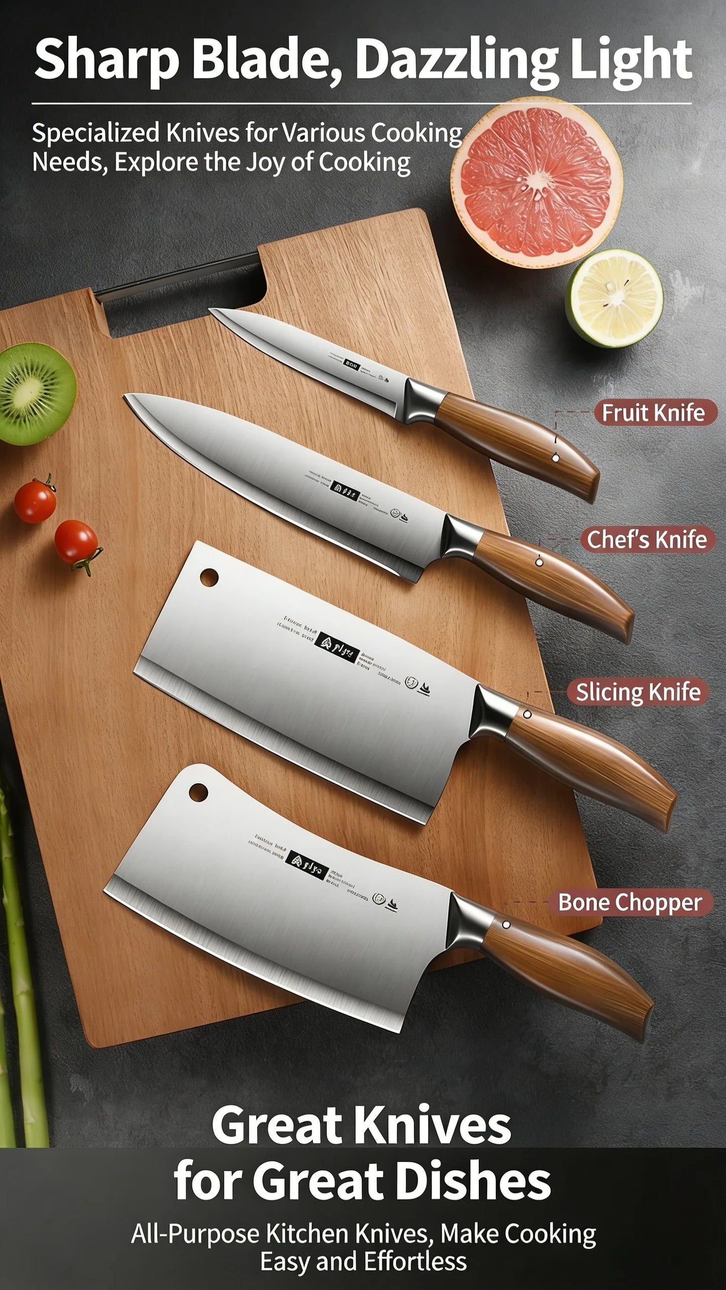New Upgaded Complete 4-Piece Knife Set with Box - Stainless Steel Cleaver, Chef, Slicing & Paring Knives for All Kitchen Needs