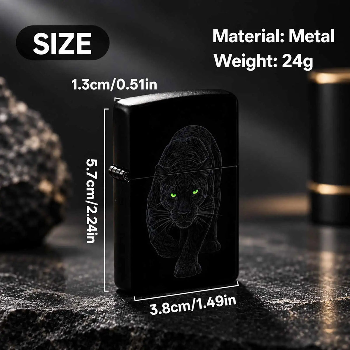 Stylish Stealth Panther Themed Portable Igniter, Fits Daily Outings, Outdoor Camping, Business Gifting Scenarios, Striking Bright Green Eyes With Dim Line Art Builds Strong Night Vibe, Blends Practicality And Unique Taste, Pe