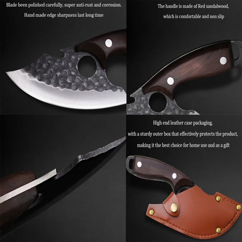 WXCOO 1~4pcs Kitchen Knife Set Stainless Steel Handmade Forged Meat Cleaver Boning Fruit Slicing Butcher Knife Cutting Board