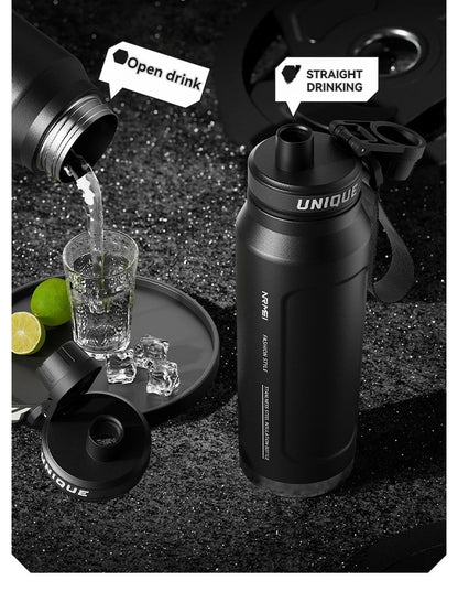 1L Insulated Cold Water Bottle Thermos Stainless Steel Tumbler Qutdoor Sports Handle Vacuum Flasks Double Wall Cup