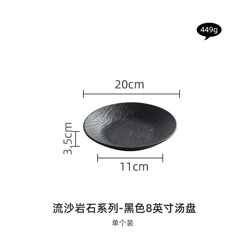 Black and white ceramic tableware, plates, plates, household eating bowls, soup bowls, high-end luxury Japanese tableware sets.
