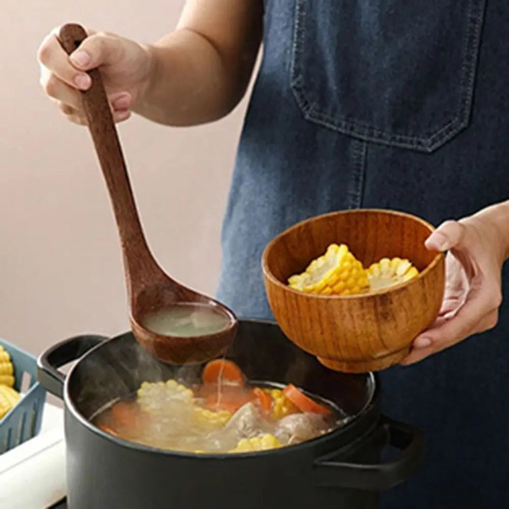 4-8pcs Wooden Cooking Spoon with Storage Bucket Durable Kitchen Utensils Set Natural Material Unbreakable Kitchen Shovel Set