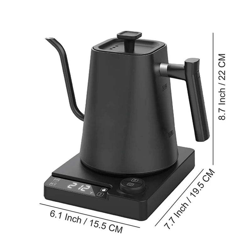 110V/220V Electric Kettle 1.0L Gooseneck Hand Brew Coffee Pot 1200W Rapid Heating Temperature Control Pot Stainless Steel Liner