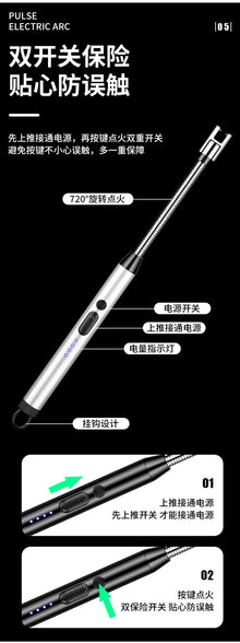 Creative Electric Solitary Electronic Pulse Ignition Household Kitchen Artifact Outdoor Windproof Long Range Charging Lighter Wh