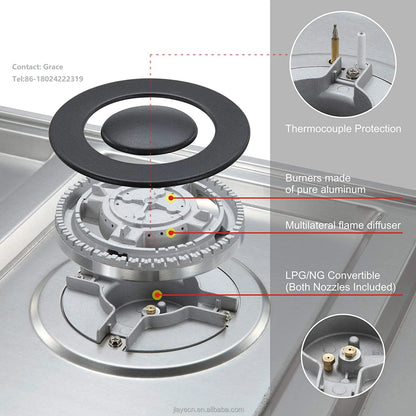 OEM Built in 5 Gas 1 Single Electric  Ceramic Hob 4 Burner Gas Cooker Induction and Gas Cooktop