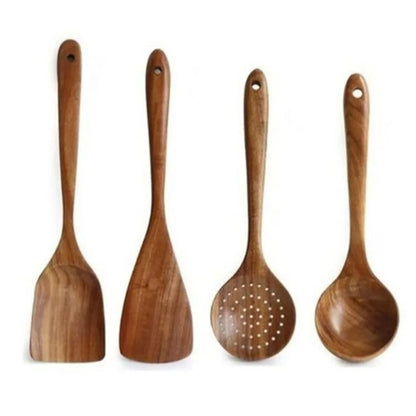 4-8pcs Wooden Cooking Spoon with Storage Bucket Durable Kitchen Utensils Set Natural Material Unbreakable Kitchen Shovel Set