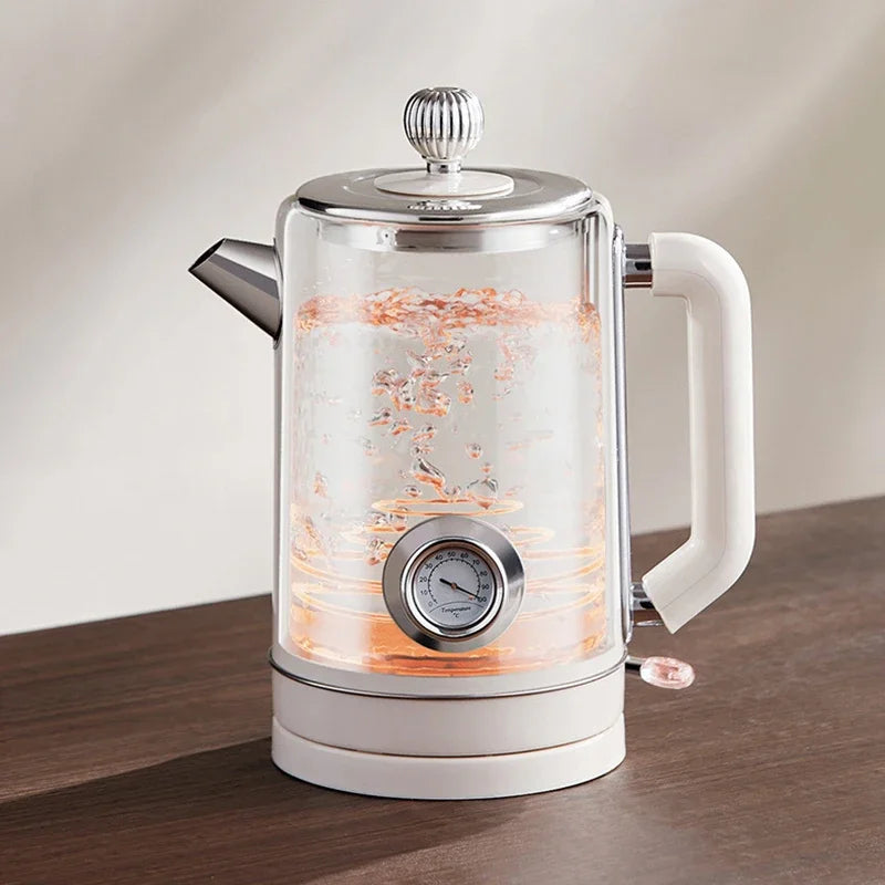 Retro 1.8L Electric Kettle with Mechanical Thermometer Stainless Steel Boil Water Tea Pot Automatic Power off Insulation Pot
