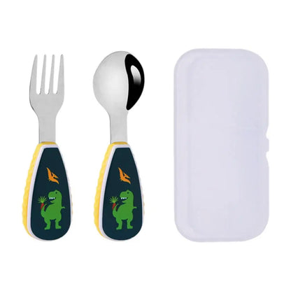 2Pcs Toddler Utensils Cute Toddler Feeding Spoon And Fork Set 304 Steel Cartoon Spoon And Fork Set