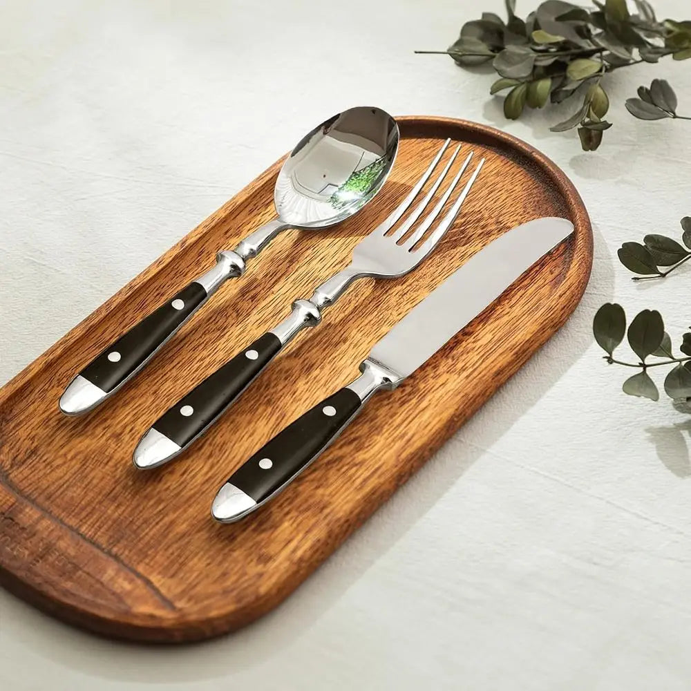 Vintage 20-Piece Stainless Steel Silverware Set with Black Bakelite Handles, Dishwasher Safe for 4-Person Service