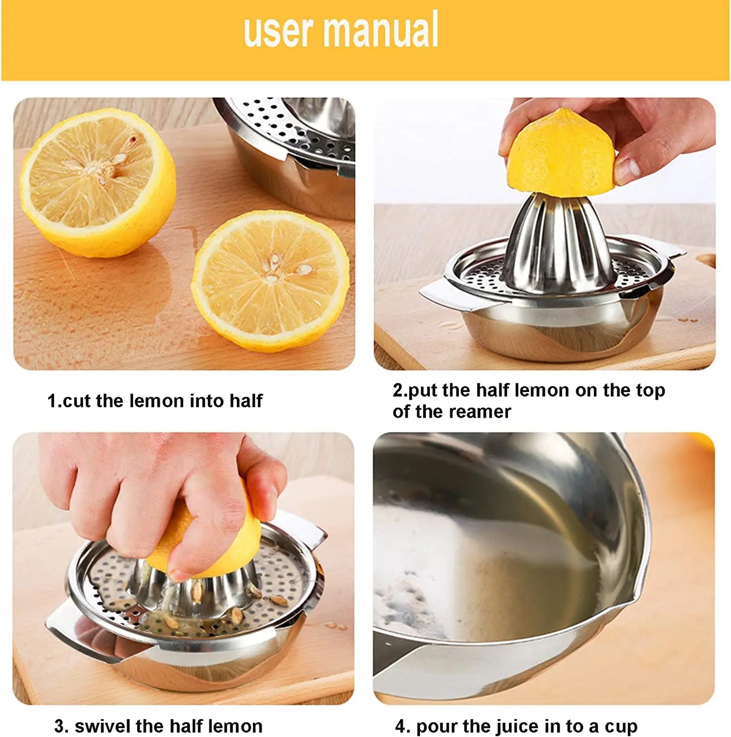LMETJMA Stainless Steel Lemon Squeezer Manual Juicer For Orange Lemon Squeezer Reamers Fruit Vegetable Squeezer Cup Kitchen Tool