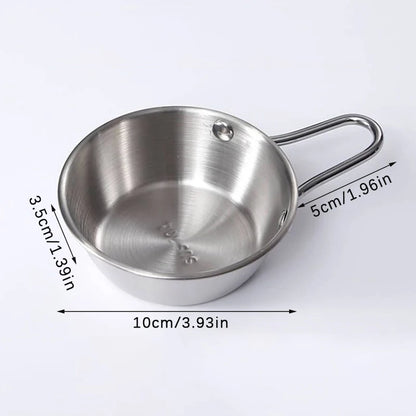 Round Rice Wine Bowl with Handle Stainless Steel Household Food Sauce Bowls Cups Tableware Dinnerware Kitchen Utensils