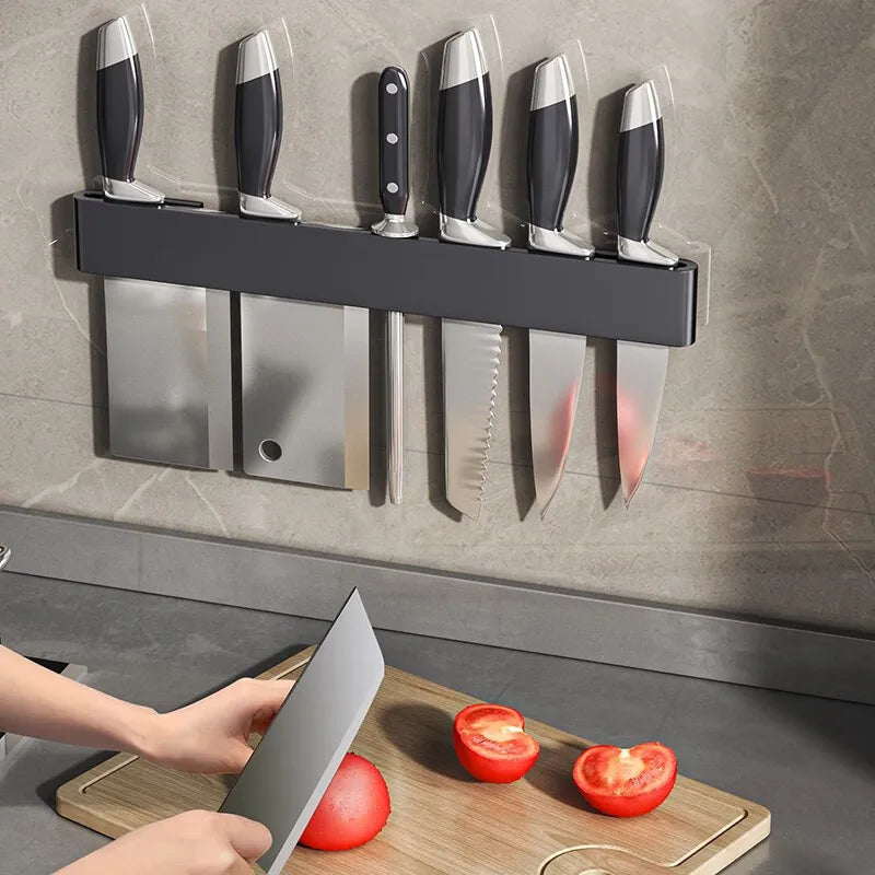 Wall-Mounted Kitchen Knife Holder No Punching Stainless Steel Storage Rack for Home Use 304 Steel Knife Insertion Rack
