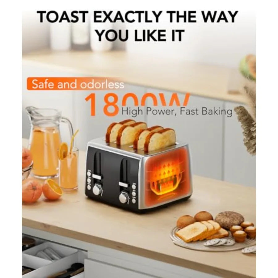 4 Slice Retro Stainless Steel Toaster with Extra Wide Slots 6 Shade Settings Toast Boost Cancel Button Perfect for Waffles Bage