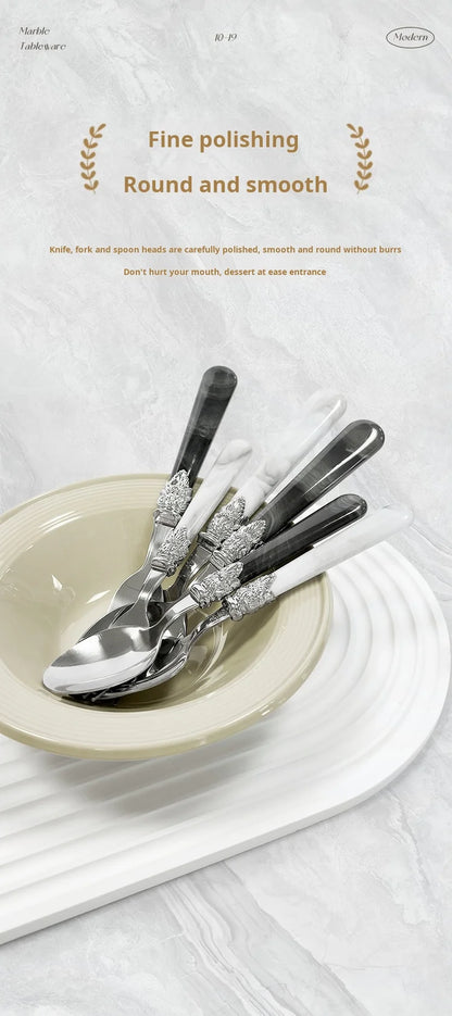 20/30pcs Flatware Set Stainless Steel Plastics Marbling Handle Cutlery Tableware Knife Fork Spoon Dishwasher Safe Dinnerware