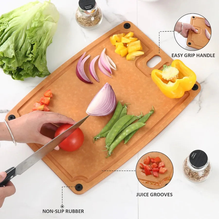 2 Pack Composite Cutting Boards with Handles and Juice Grooves Dishwasher Safe M + L Mom