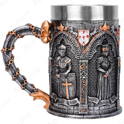 The Vow English Armoured Knight Latin Oath Beer Mug Tankard Stein 304 Stainless Steel Armoured Glove Chalice Goblet Wine Glass