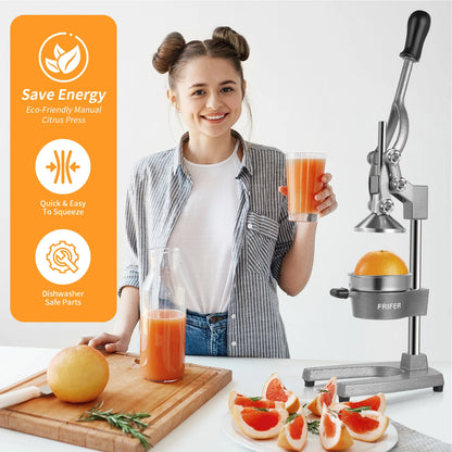 Lightweight stainless steel manual citrus juicer, commercial hand-operated fruit juicer, non-electric portable juicer, suitable for oranges, lemons, pomegranates and other fruits, ideal for home kitchens, bars and restaurants