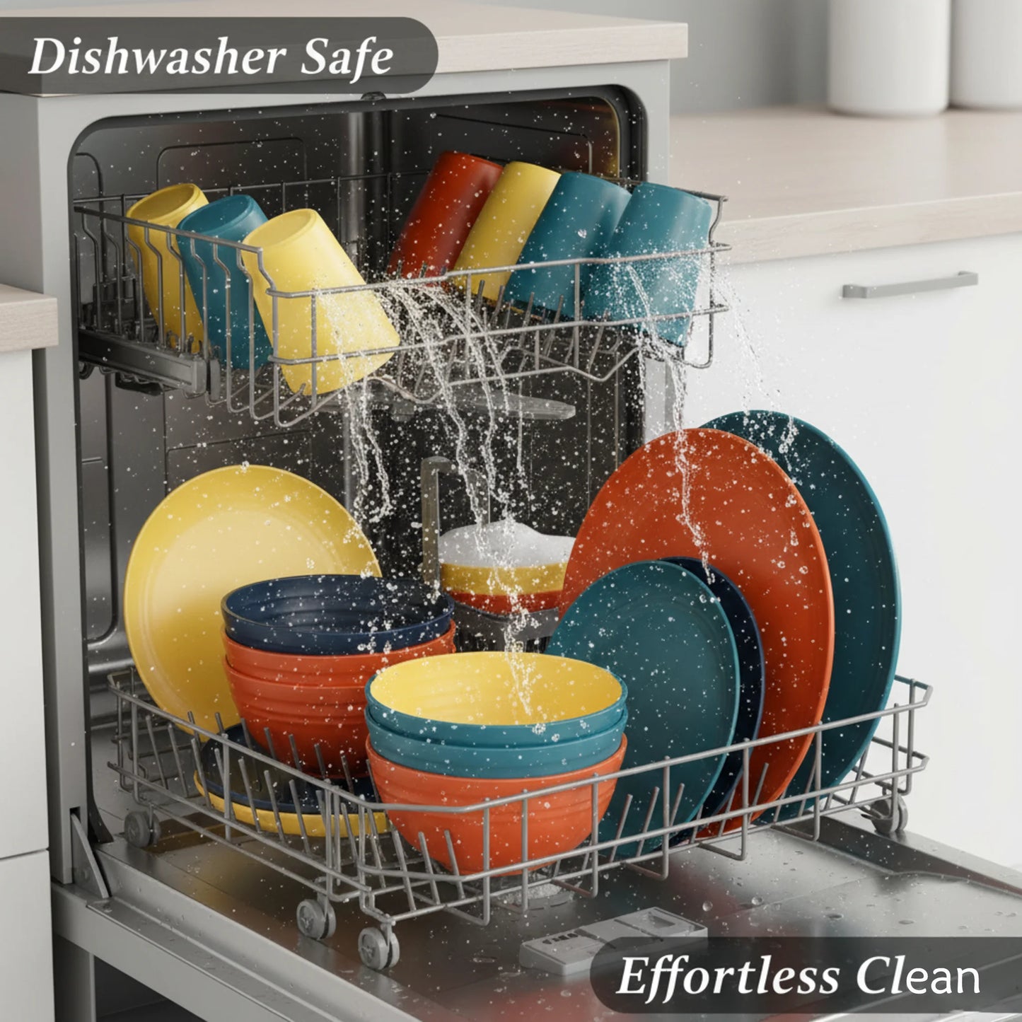 32-Piece Wheat Straw Dinnerware Set | Service for 8 | BPA-Free, Unbreakable, Microwave & Dishwasher Safe | Colorful Plates, Bowl