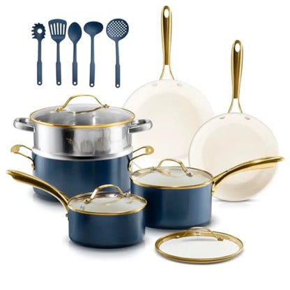 Ceramic Cookware Nonstick, Ceramic Pots and Pans Set Non Stick with Steamer for Cooking, Non Toxic PFOA PFOS Free, Premium Stay