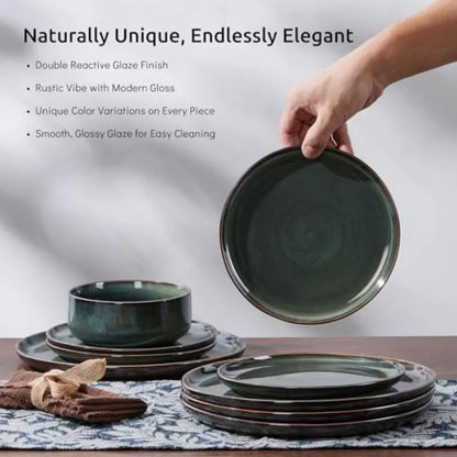 6-Piece Plates and Bowls Set Stoneware Dinnerware Sets for 2 Ceramic Dishes Reactive Glaze Dinning Ware Microwave and Dishwashe