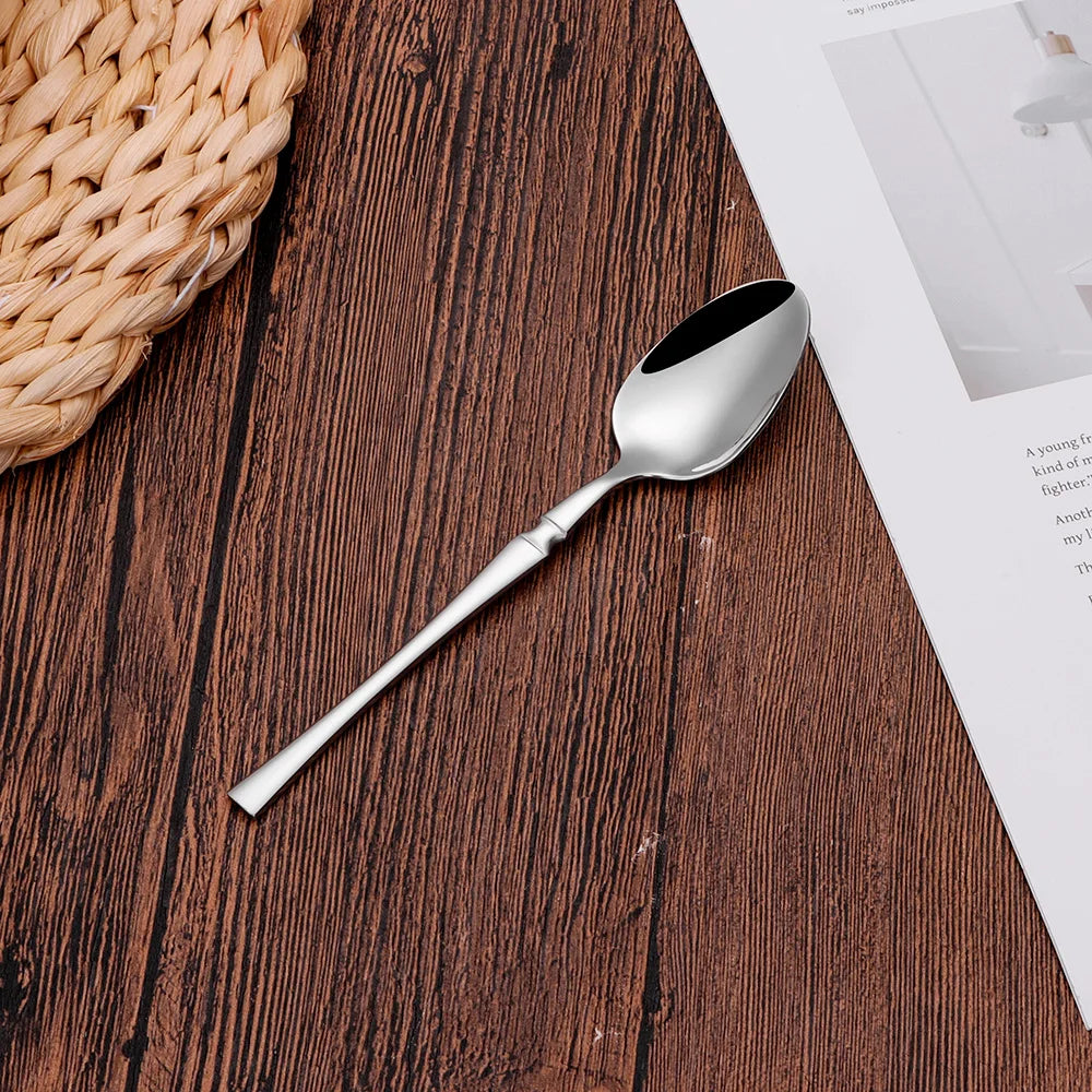6/24/30Pcs Thin Cutlery Stainless Steel Sliver Tableware Western Dinner Set Solid Color Knife Fork Spoon Mirror Kitchen Utensils