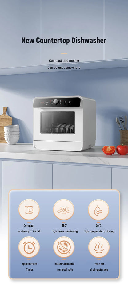 Tabletop Dishwasher Machine Automatic Stainless Steel Countertop  Portable Smart Mini Dishwashers  for Home